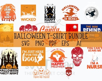 Paquete de camisetas SVG de Halloween: diseños espeluznantes de brujas, calabazas y fantasmas (descarga digital).