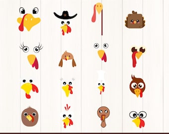 Imágenes PNG y SVG de caras de pavo, paquete de imágenes prediseñadas para el Día de Acción de Gracias, caras de pavo divertidas
