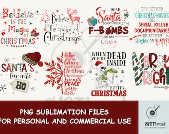 Paquete PNG de frases navideñas, diseños de sublimación para fiestas (descarga digital)