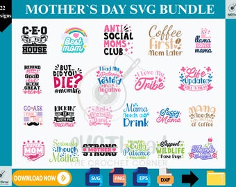 Paquete SVG del Día de la Madre: 22 frases divertidas sobre la vida de mamá (descarga digital)