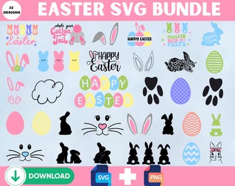 Paquete SVG de Pascua: Conejito, huevos, zanahorias y frases (archivos PNG)