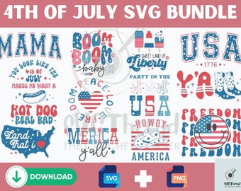 Paquete SVG del 4 de julio / Clipart del Día de la Independencia de EE. UU. / Bandera estadounidense, libertad, perrito caliente, fuegos artificiales, camiseta del 4 de julio, decoración del 4 de julio