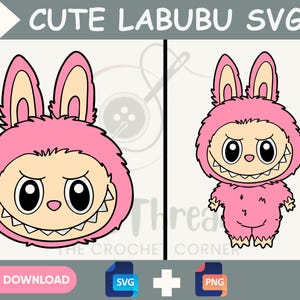 Cute Labubu SVG Bundle | Funny Monster Bunny Clipart | Pink Kawaii PNG SVG for Cricut & Sublimation | Chibi Labubu svg Set| Labubu Face png