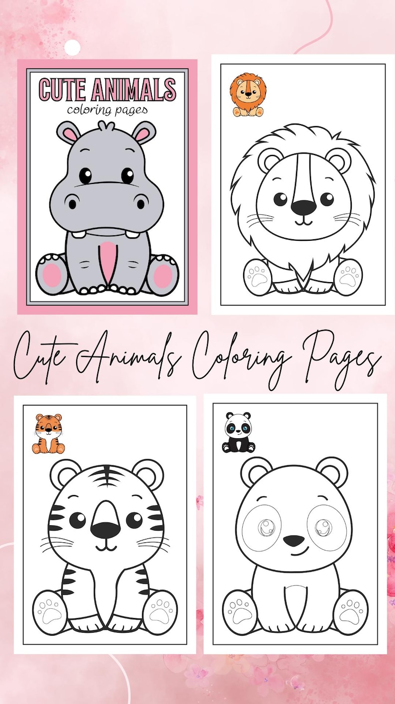 Cute Animals Coloring Pages (11 Pages to Color) Kids Instant