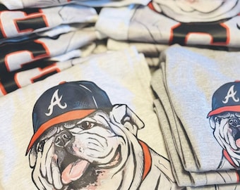 Baseball Bulldog Graphic Tee, Bulldog with Baseball Hat T Shirt for the family, Infant Toddler Youth Adult Bulldog Baseball Tee, Bulldog Tee