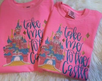 Kids Castle Comfort Colors Tee: Neon Pink Castle Park Shirt