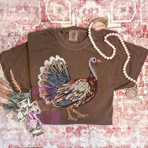 Faux Rhinestone Turkey Comfort Colors Tee or Gildan Sweatshirt