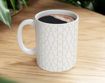Islamic Gold Pattern Ceramic Mug, Elegant Islamic Design Coffee Cup, Islamic Art Tea Mug, Muslim Gift Idea, Ramadan Decor Cup