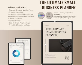 Small Business Planner | Printable Canva Business Organizer | Digital Planner for Entrepreneurs, Etsy Sellers & Creatives