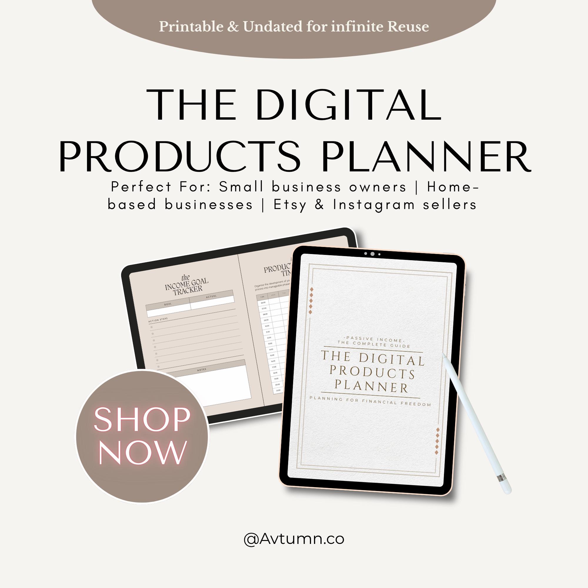 Digital Product Planner | Passive Income Business Workbook | Niche Clarity | Product Validation | SEO Keyword Tracker & Income Goal Planner