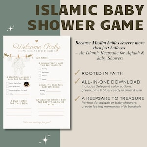 Babyparty Spiel Karte | Islamische Aqiqah-Aktivität | Digitaler Download | Druckbare Baby Erinnerung für die Gäste zum Ausfüllen | Grün, Pink & Blau