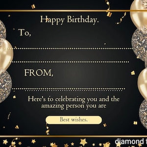 Cartão de presente de aniversário para impressão, cartão de presente, cartão de feliz aniversário, cartão de aniversário digital.