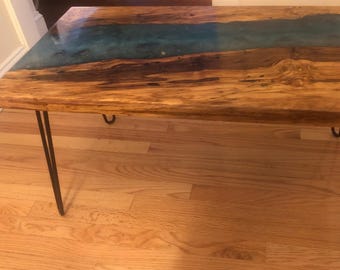 Handcrafted Wood and Resin River Table