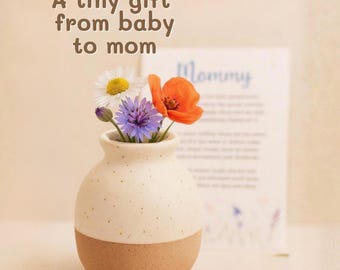 Dandelion Vase Gift for Mom | Mini Bud Vase with Poem Card | Wildflower Keepsake Decor