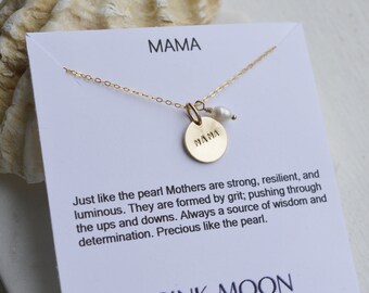 MAMA Disc Necklace, Initial Tag, Birth flower Charm | 14k Gold Filled, Sterling Silver | Mother's Day Necklace