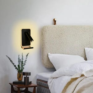 Modern Wall Light with Shelf | LED Reading Lamp with Phone Holder | Minimalist Bedside Lamp