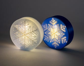 Frosty Snowflake Light Box, Winter Decor with Warm Glow,  Minimalist Seasonal Desk & Shelf Accent