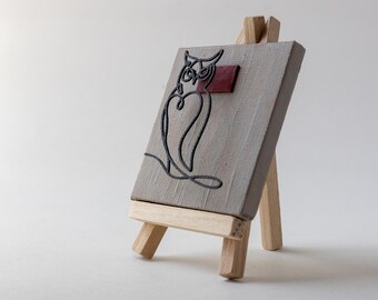 Handmade 3D Owl Art: Hand-Painted Mini Canvas Desk Decor