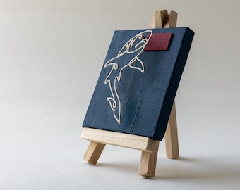 3D Shark Art: Hand-Painted Mini Canvas with Easel