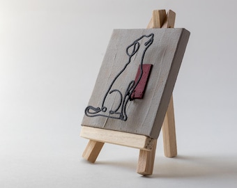 Handmade 3D Dog Canvas Art: Miniature Desk Decor with Easel
