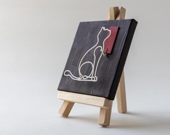 Handmade 3D Cat Art: Hand-Painted Canvas Desk Decor