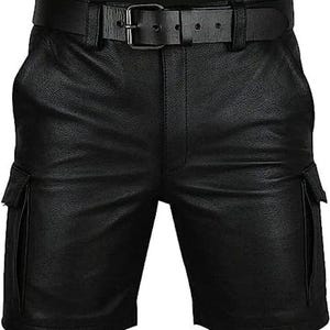 Men’s Genuine Leather Shorts – Handmade Cowhide with Multi Pockets | Custom Biker, Festival, Club & Casual Wear, Custom Colors and Sizes