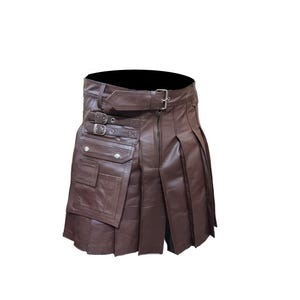 Brown Leather Gladiator Kilt: Men&#39;s Utility Costume, LARP Festival Wear
