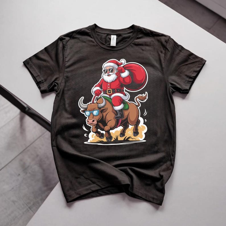 Santa Riding A Bull Santa Claus Riding a Wild Bull PNG SVG EPS Funny Christmas Santa ...