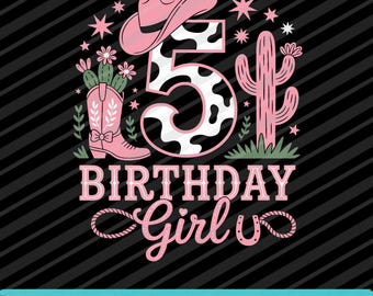 Diseño de vaquera de rodeo para niña de 5.º cumpleaños (PNG SVG EPS)