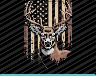 Deer Hunting American Flag SVG PNG EPS Distressed Buck Wildlife Graphic