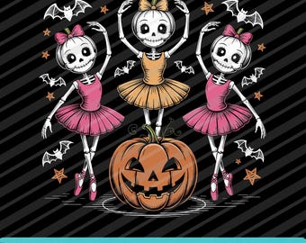 Ballet Dance Halloween SVG PNG EPS / Bailarina Esqueleto Espeluznante Descarga Digital
