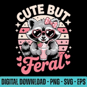 Graphique mignon mais sauvage de raton laveur, noeud pour petite fille (SVG, PNG, EPS)