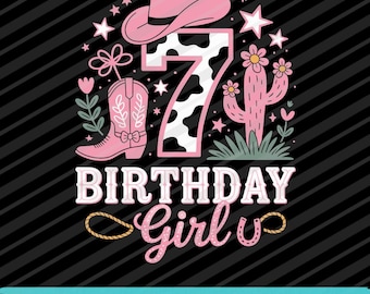 7th Birthday Cowgirl Rodeo Design: Western PNG SVG EPS (Digital Download)