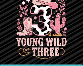 Joven salvaje y tres vaqueras, diseño western para niña de 3er cumpleaños, PNG SVG EPS para descargar