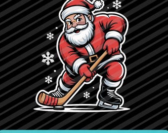 Santa Playing Ice Hockey PNG SVG EPS Funny Christmas Sports Design
