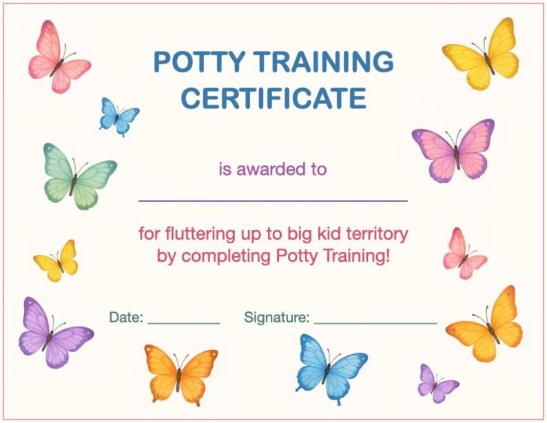 Potty Training Certificate - Butterflies - Etsy