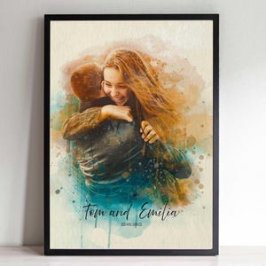 Custom Watercolor Portrait from Photo – Couple Digital Art – Anniversary Gift, Personalized Romantic Printable Wall Art, Birthday Gift