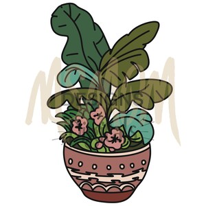 Regenwoudplanten in decoratieve plantenbak |PNG| DIGITALE DOWNLOAD | Handgetekend | Stickers | Afbeeldingen: