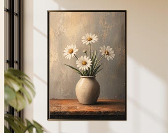 Cuadro de jarrón de narcisos, arte floral rústico para mesa, naturaleza muerta de flores de primavera, decoración de flores amarillas