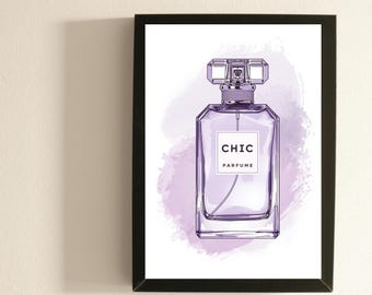 Schicke Parfüm Flasche Parfüm Druck, Lavendel Mode Illustration, Weibliche Eitelkeit Kunst (Digitaler Download)