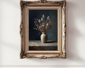 Neutraler Cottagecore Blumenmuster, abstrakte Kunst, Bauernhaus-Wanddekoration, Bauernhaus-Dekoration