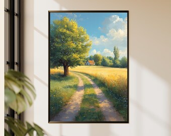 Sommer Landschaft Weg Wand Kunst druckbare, rustikale Bauernhaus Landschaft helle Natur Dekor Digital Download