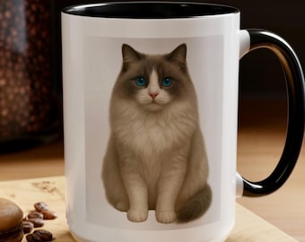 Custom Blue Bicolor Ragdoll Cat Mug, Personalized Cat Lover Gift, Ragdoll Cat Coffee Cup, Ragdoll Mug, Ragdoll Lover Gift, Feline Mug