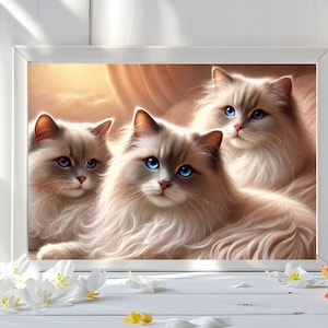 Ragdoll Cat Art Giclée-print, Ragdoll Cat Gift Museum kwaliteit dik papier, CatWall-kunst, huisdierportret, elegante kattenposter, ingelijst, nieuw huis