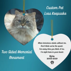 Adorno de corazón personalizado para conmemorar la pérdida de una mascota, regalo para el fallecimiento de un gato, regalo de condolencias para un perro, recuerdo del Puente Arcoíris, &quot;Cuando el mañana empieza sin mí&quot;