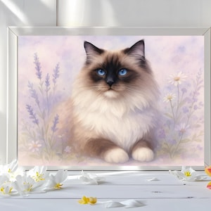 Seal Point Ragdoll Cat Art, Watercolor Vintage Cottagecore Print, Ragdoll Cat Gift, Cat Lover Art, Giclée Print, Ragdoll Cat Owner Gift,