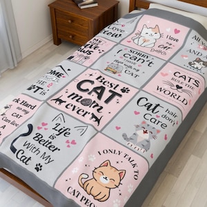 Cosy Cat Blanket, Cat Mom Velveteen Plush Cat Throw, Cat Mom Gift, Pet Owner Decor, Cat Owner Blanket, Cute Cat Blanket, Funny Cat Blanket