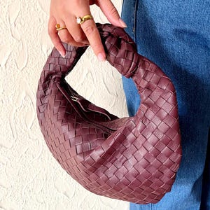 Damen Leder Umhängetasche - Weiche Echtleder Handtasche, Handgewebte Handtasche für Frauen