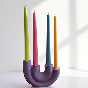 Handmade Concrete Rainbow Taper Candle Holder Set: Modern Home Decor