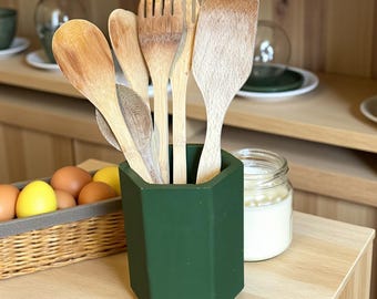 Large Concrete Utensil Holder, Custom Colors Hexagon Kitchen Counter Crock